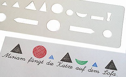 Wortartenschablone aus transparentem Kunststoff zur Bestimmun der Wortarten nach Montessori